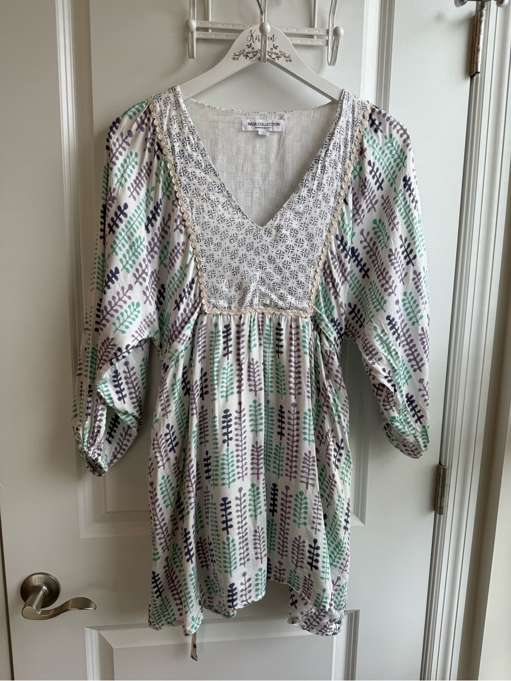 Emerson Fry India Collection Mini Dress Hand Block Printed Bohemian Cottage XS
